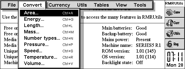 Utils Tables screen